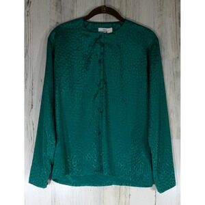 Pendleton Miss Sophisticates Blouse 4 Green Vintage Satin Jacquard Career USA